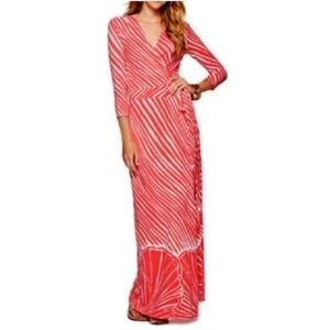 Lilly Pulitzer Ariana Wrap Maxi Dress Pink White Tiger Lily Stripe Size Medium